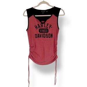 Y2K Harley-Davidson Dusty Rose Moto Top Ruched Sides Sz S